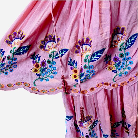 Farm Rio Richelieu Crossed Front Midi Dress Medium Pink Embroidered A Line - Picture 11 of 16